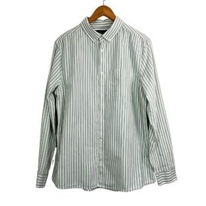 Cotton On Garments Stripe Button Up Shirt XL Green White Long Sleeve Cotton